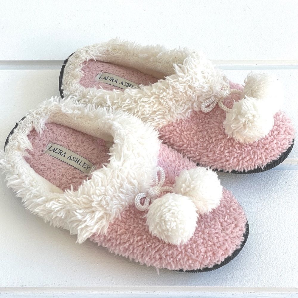 Laura Ashley Girls Pink Pom Pom Slippers Size 2/3